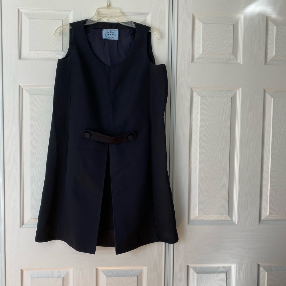 Prada wool blend dark navy a-line shift dress Sz small (estimated 40-42)